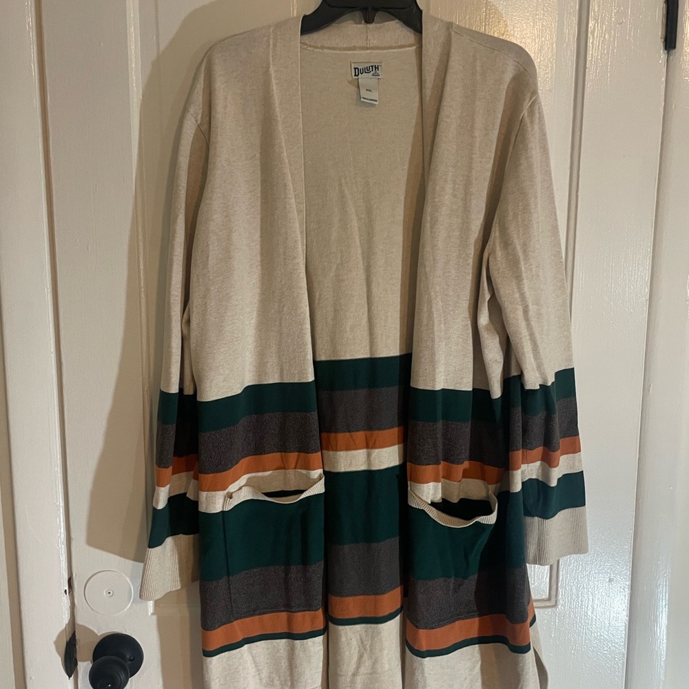 Duluth Women's Striped Cardigan Sweater - Cream, Green, and Brown